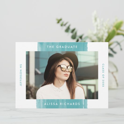 Modern geschilderd Blauwgroen fotoafstudeerfeest Kaart (Staand voorkant)