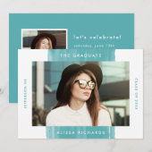 Modern geschilderd Blauwgroen fotoafstudeerfeest Kaart (Voorkant / Achterkant)