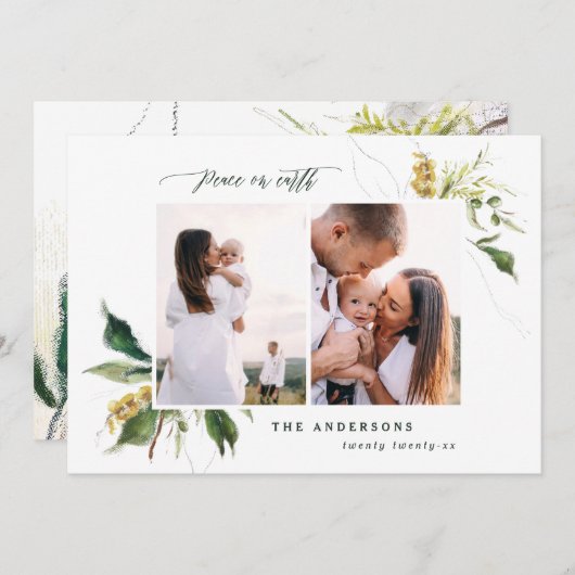 Modern geschilderd botanisch gebladerte kerstfoto feestdagenkaart (Voorkant / Achterkant)