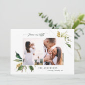 Modern geschilderd botanisch gebladerte kerstfoto feestdagenkaart (Staand voorkant)