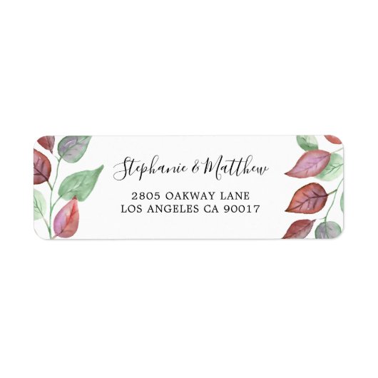 Modern geschilderd Bourgondisch blad Waterverf geb Etiket (Voorkant)