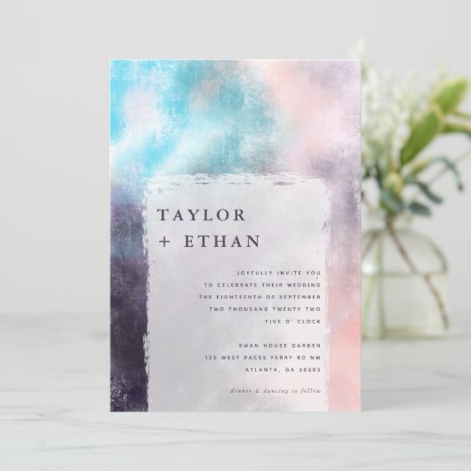 Modern geschilderd canvas bruiloft kaart (Staand voorkant)