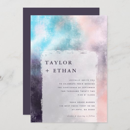 Modern geschilderd canvas bruiloft kaart (Voorkant / Achterkant)