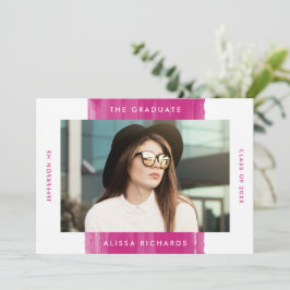 Modern geschilderd magenta foto afstudeerfeest kaart