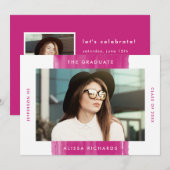 Modern geschilderd magenta foto afstudeerfeest kaart (Voorkant / Achterkant)