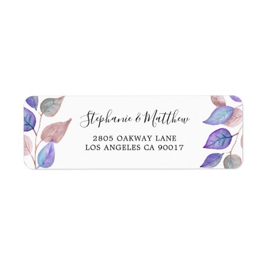 Modern geschilderd Paarse blad Waterverf bladeren Etiket (Voorkant)