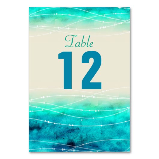 Modern geschilderd sprankelend zee Trouwtafel numm Kaart (Achterkant)