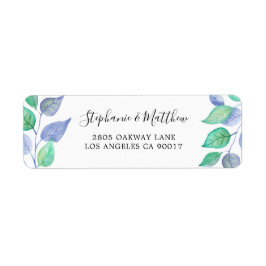 Modern geschilderd stoffig blauw blad Waterverf ge Etiket