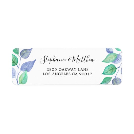 Modern geschilderd stoffig blauw blad Waterverf ge Etiket (Voorkant)