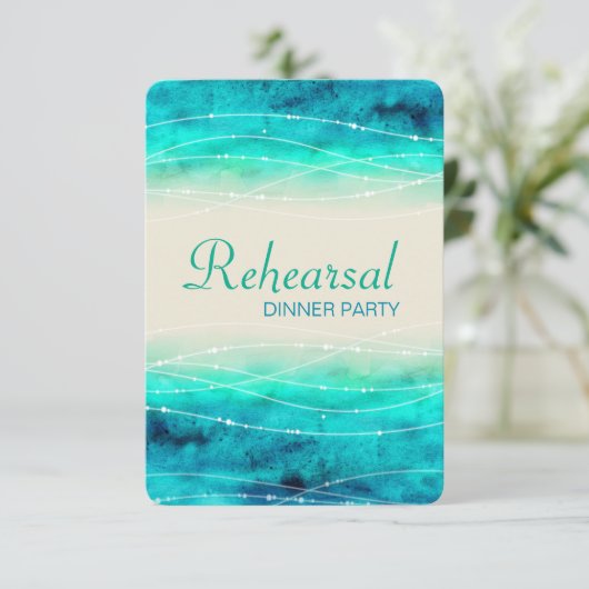 Modern geschilderd zee bruiloft repetitie diner ui kaart (Staand voorkant)