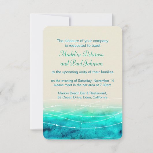 Modern geschilderd zee bruiloft repetitie diner ui kaart (Achterkant)