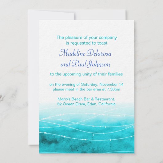 Modern geschilderd zee bruiloft repetitie diner ui kaart (Achterkant)