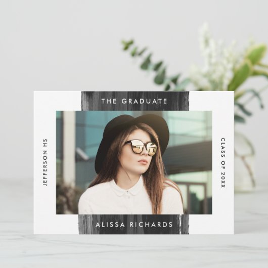 Modern geschilderd zwart foto afstudeerfeest kaart (Staand voorkant)