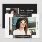 Modern geschilderd zwart foto afstudeerfeest kaart (Voorkant / Achterkant)