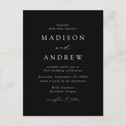 Modern Gespikkeld Zwart-Wit QR Code Bruiloft Uitnodiging Briefkaart (Voorkant)