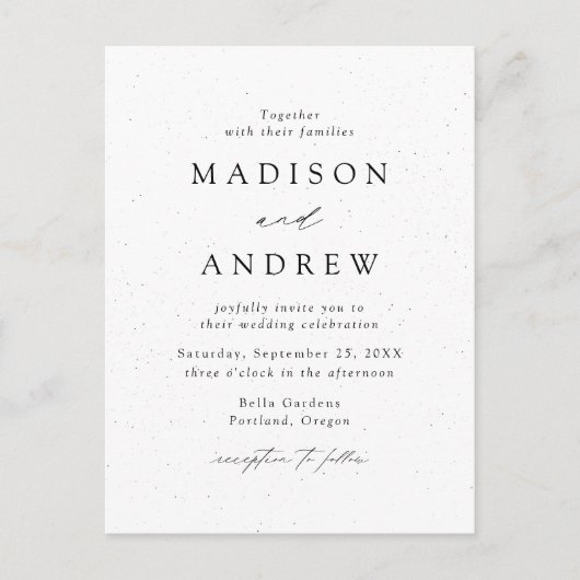 Modern Gespikkeld Zwart-Wit QR Code Bruiloft Uitnodiging Briefkaart (Voorkant)