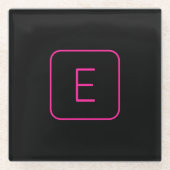 Modern gestileerd Initiaal monogram | Roze en zwar Glazen Onderzetter (Voorkant)