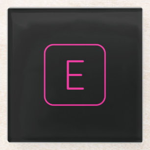 Modern gestileerd Initiaal monogram   Roze en zwar Glazen Onderzetter