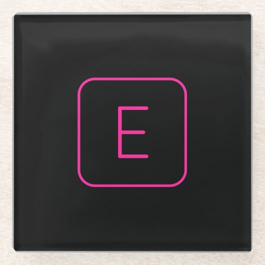 Modern gestileerd Initiaal monogram | Roze en zwar Glazen Onderzetter (Voorkant)