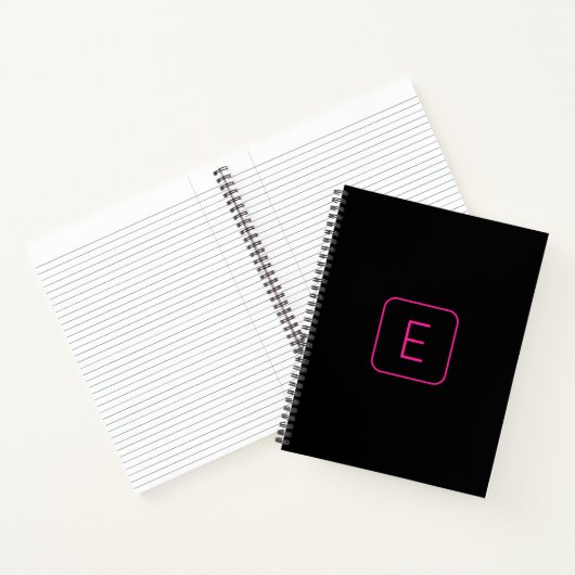 Modern gestileerd Initiaal monogram | Roze en zwar Notitieboek (Binnen)
