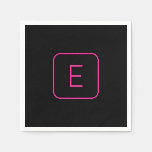 Modern gestileerd Initiaal monogram | Roze en zwar Servet (Voorkant)