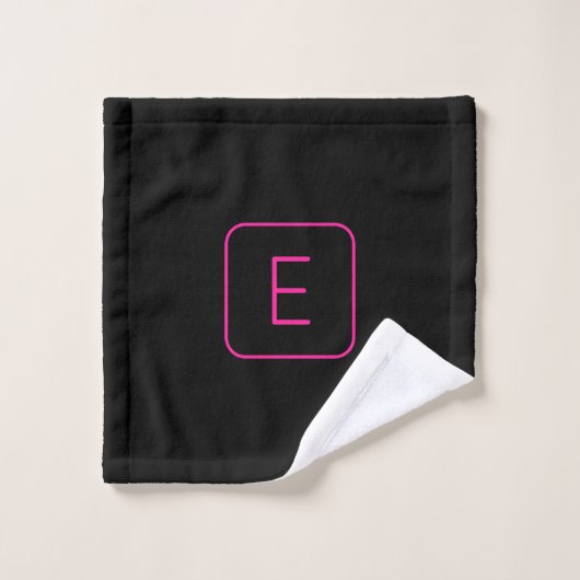 Modern gestileerd Initiaal monogram | Roze en zwar Washandje (Wasdoekje)