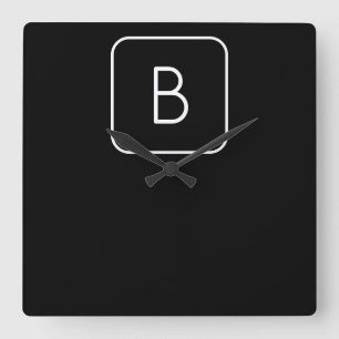 Modern gestileerd Initiaal monogram   Wit en zwart Vierkante Klok