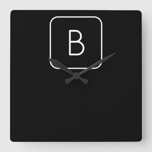 Modern gestileerd Initiaal monogram | Wit en zwart Vierkante Klok (Voorkant)