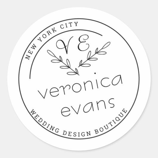 Modern gestileerd logo met botanische takken ronde sticker (Voorkant)