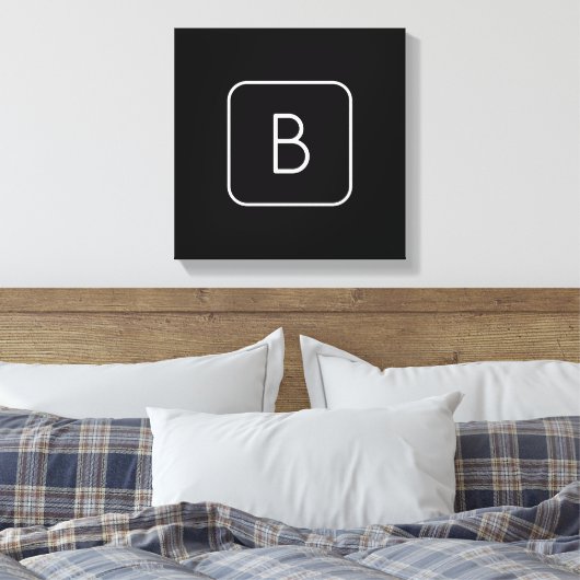 Modern gestileerde Initiaal Monogram | Wit & Zwart Canvas Afdruk (Insitu (Slaapkamer))