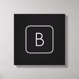 Modern gestileerde Initiaal Monogram   Wit & Zwart Canvas Afdruk