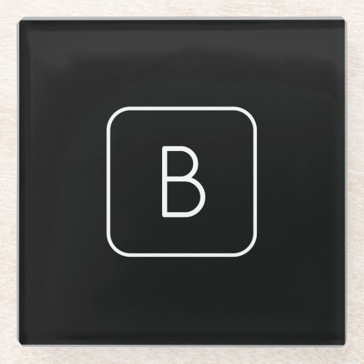 Modern gestileerde Initiaal Monogram | Wit & Zwart Glazen Onderzetter (Voorkant)