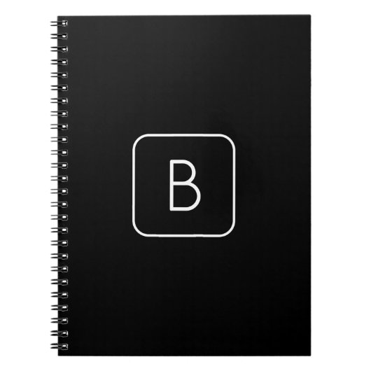 Modern gestileerde Initiaal Monogram | Wit & Zwart Notitieboek (Voorkant)