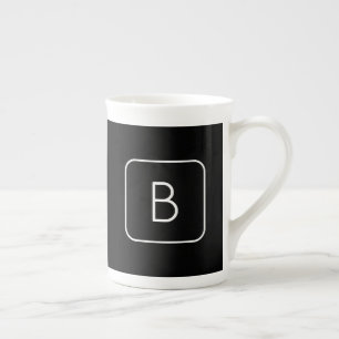 Modern gestileerde Initiaal Monogram Wit & Zwart Porselein Kop