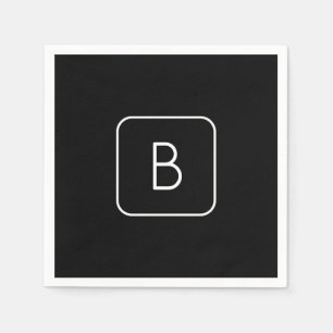 Modern gestileerde Initiaal Monogram   Wit & Zwart Servet