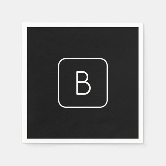 Modern gestileerde Initiaal Monogram | Wit & Zwart Servet (Voorkant)
