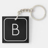 Modern gestileerde Initiaal Monogram | Wit & Zwart Sleutelhanger (Achterkant)