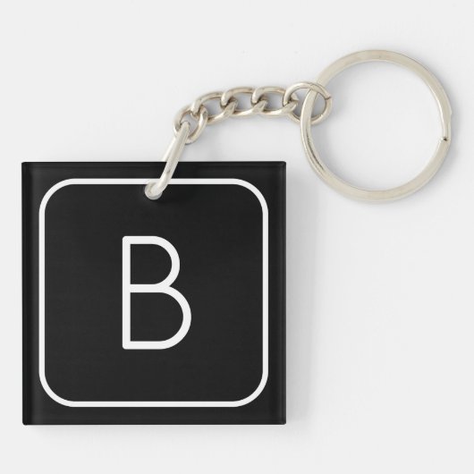 Modern gestileerde Initiaal Monogram | Wit & Zwart Sleutelhanger (Achterkant)