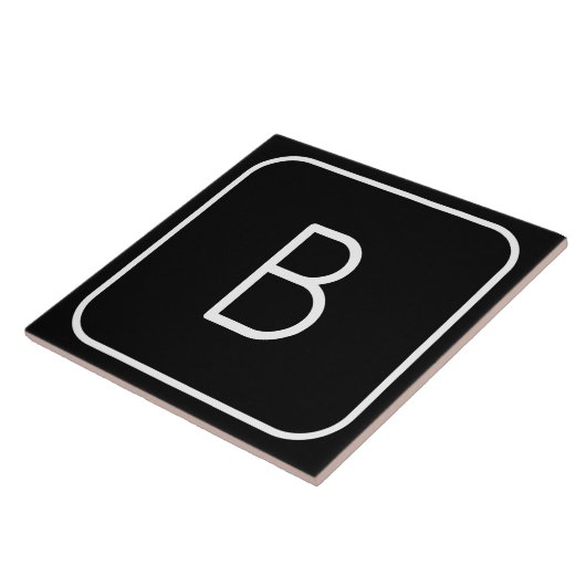 Modern gestileerde Initiaal Monogram | Wit & Zwart Tegeltje (Zijkant)