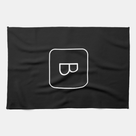 Modern gestileerde Initiaal Monogram | Wit & Zwart Theedoek (Horizontaal)