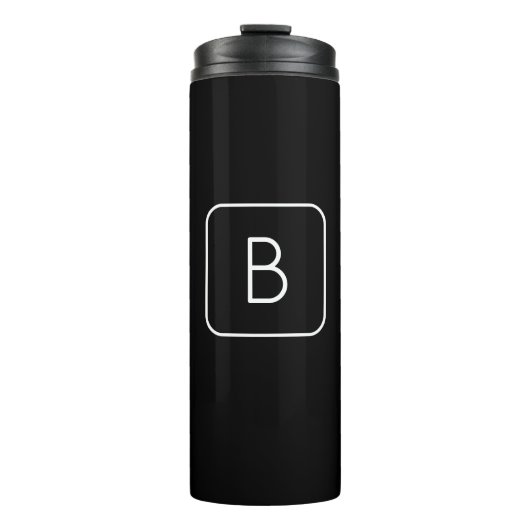 Modern gestileerde Initiaal Monogram | Wit & Zwart Thermosbeker (Voorkant)