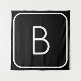 Modern gestileerde Initiaal Monogram | Wit & Zwart Wandkleed