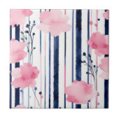 Modern gestreept bloemmotief tegeltje (Voorkant)