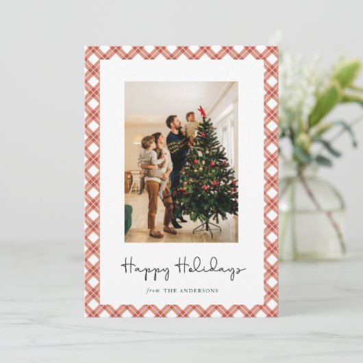 Modern Gestreept Lijst Kerst Familie Fotokaarten Feestdagenkaart (Staand voorkant)