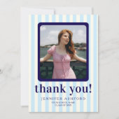 Modern gestreept marineblauw foto Afstuderen Bedankkaart (Voorkant)