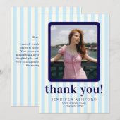 Modern gestreept marineblauw foto Afstuderen Bedankkaart (Voorkant / Achterkant)