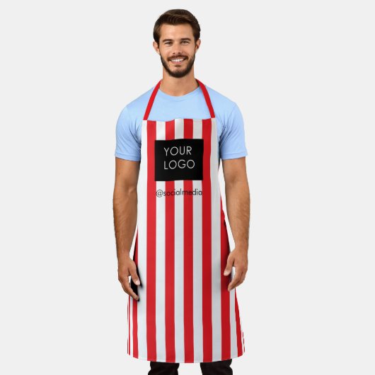 Modern Gestreepte Custom Business Logo Rood Wit Schort (Gedragen)