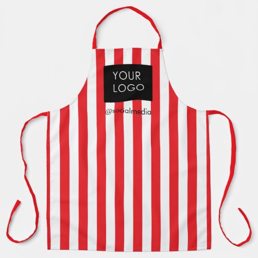 Modern Gestreepte Custom Business Logo Rood Wit Schort (Voorkant)