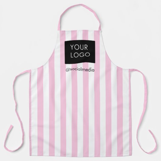 Modern Gestreepte Custom Business Logo Roze Wit Schort (Voorkant)