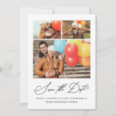 Modern gestreepte drie foto's met de hand geletter save the date (Voorkant)